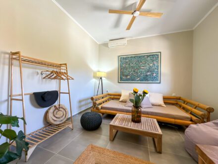 The living room with a bamboo sofa